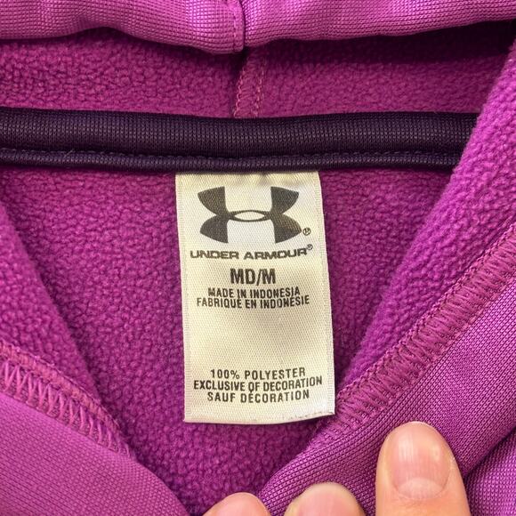 UA Under Armour Two Tone‎ Purple Colorblock Womens Medium Fleece Divide Hoodie - Picture 3 of 8
